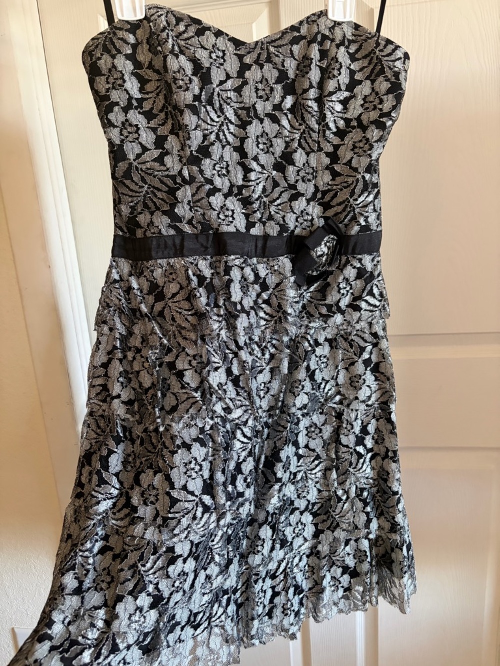 American Rag Black Dress with Silver Floral Lace Overlay - Picture 2 of 5